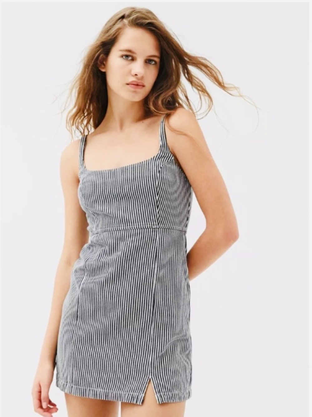 BDG Black and White Striped Mini Jean Dress
